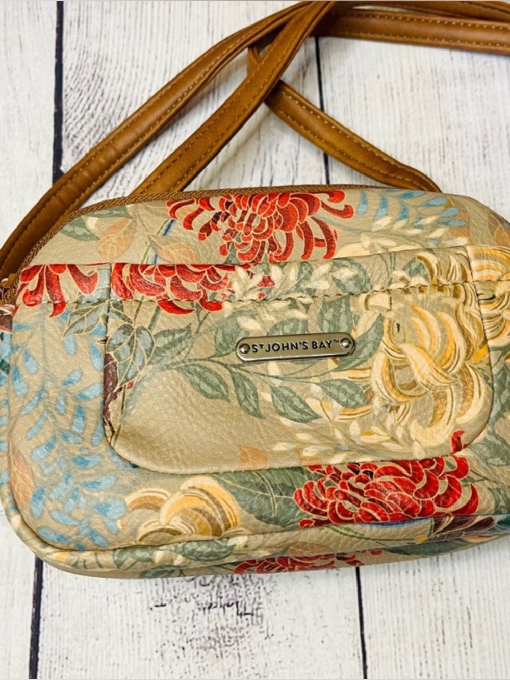 ST. JOHNS BAY CROSSBODY BAG Tan Cottagecore Floral Classic Shoulder Chino Saddle